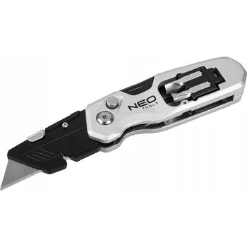 Pracovní nůž NEO skládací nůž s lichoběžníkovou čepelí 1+3 čepele v zásobníku +2 bity 63-705
