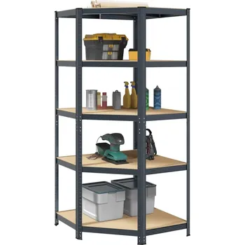 Dílenský regál vidaXL 5patrový rohový regál ocel a kompozitní dřevo [4016963] Barva: antracitová