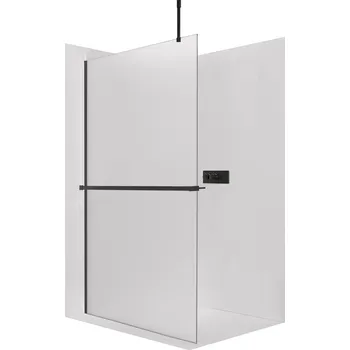 CERANO - Sprchová zástěna Walk-in Onyx Top Cube L/P - 8 mm - hranatá vzpěra + polička/držák na ručníky - černá matná, mléčné sklo - 30x200 cm