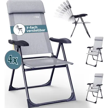 Casaria® Sada 4 zahradních židlí – šedý melír, hliník, skládací