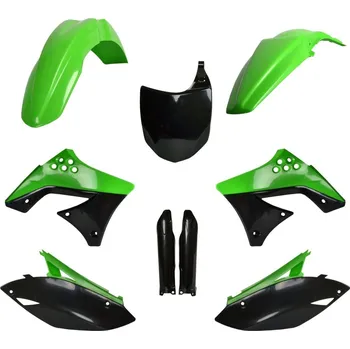 Sada plastů (FULL KIT) KAWASAKI KX 250F '09-'12, v sadě přední tabulka a kryty tlumičů (zelená/černá),POLISPORT