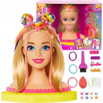 Barbie Hlava na česání Neonová duha Blond vlasy