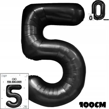 Balónek FÓLIOVÝ BALÓN ČÍSLO 5 ČERNÝ NA OSLAVU NAROZENIN PÁRTY 100cm