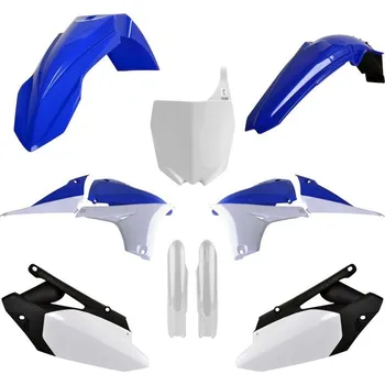 Sada plastů (FULL KIT) YAMAHA YZ 450 F '10-'13, v sadě přední tabulka a kryty tlumičů (OEM modrá/bílá), POLISPORT