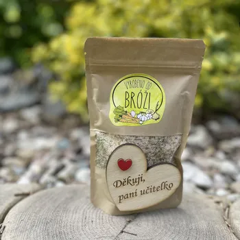 Přísada zdravého vaření - Pro učitelku nebo Asistentku Nápis: Děkuji, paní učitelko, Přísada 1.: Bylinková sůl 150 g