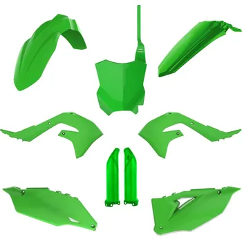 Sada plastů (FULL KIT) KAWASAKI KXF 250 '21-'24 KXF 450 '19-'23, v sadě přední tabulka a kryty tlumičů (zelená),POLISPORT