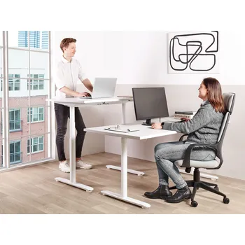 Psací stůl Výškově nastavitelný stůl bílá deska stolu bílý ocelový rám 180 x 80 cm elektrické výškové nastavení moderní kancelář Beliani
