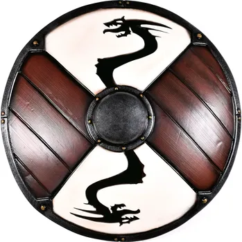 Karnevalový kostým Epic Armoury LARP Vikingský štít 80cm s dračím motivem, bílý