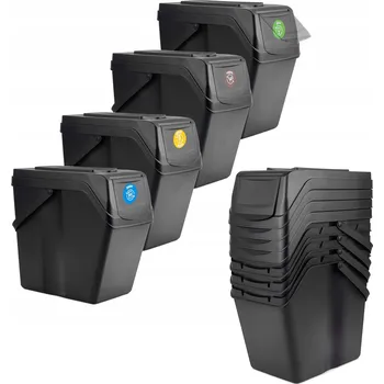 Odpadkový koš KADAX SADA KOŠŮ NA TŘÍDĚNÝ ODPAD 4x25L S NÁLEPKAMI, POPELNICE