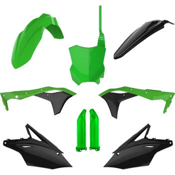 Sada plastů (FULL KIT) KAWASAKI KXF 250 '17-'20, v sadě přední tabulka a kryty tlumičů (zelená/černá),POLISPORT