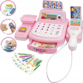 Hra na obchod DĚTSKÁ POKLADNA S SKENEREM, TERMINÁLEM, BANKOVKAMI, ZVUKEM A SVĚTLEM