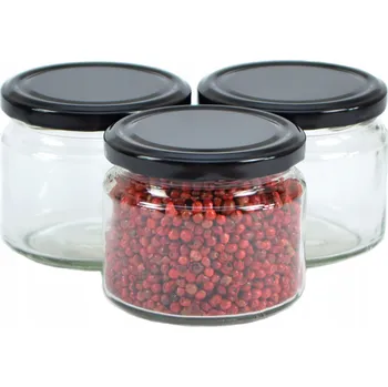 Sklenice 20 x Zavařovací Sklenice na zavařování 330 ml Zavařovací Sklenička sklenice na med s černým uzávěrem
