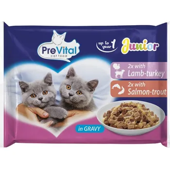 Krmivo pro kočku Prevital kočka Junior jehně, krůta, losos a pstruh, kapsa 100 g (4 pack)