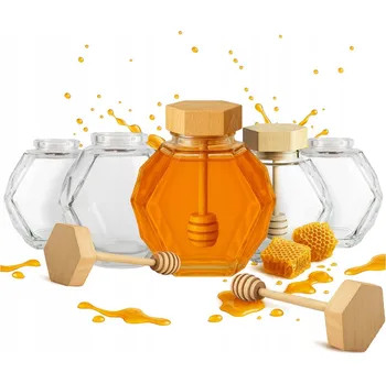 Dóza na potraviny 20x Skleněná nádoba MAJA 380 ml na med s dřevěným víčkem a lžičkou Sklenice