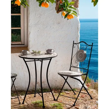 Sada 2 zahradních židlí černá a bílá železná keramické dlaždičky skládací venkovní balkon Beliani