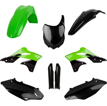 Sada plastů (FULL KIT) KAWASAKI KX 250F '13-'16, v sadě přední tabulka a kryty tlumičů (zelená/černá),POLISPORT