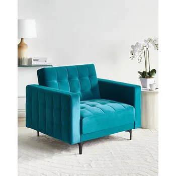 Křeslo Křeslo mořská modrá sametové čalounění se sklopným opěradlem černé nohy boční područky moderní styl obývací pokoj Beliani