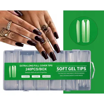 Umělé nehty PRŮHLEDNÉ gelové tipy SOFT GEL TIPS dlouhé 240 ks ČTVEREC