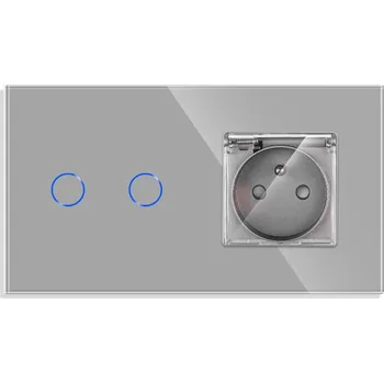 vypínač DOTYKOVÝ DVOJITÝ VYPÍNAČ 2K WIFI + VODOTĚSNÁ ZÁSUVKA, SKLENĚNÝ VYPÍNAČ