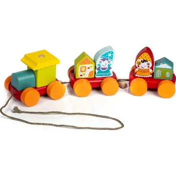 Dřevěná hračka CUBIKA 14002 Tahací pohádkový vláček - dřevěná skládačka 10 dílů
