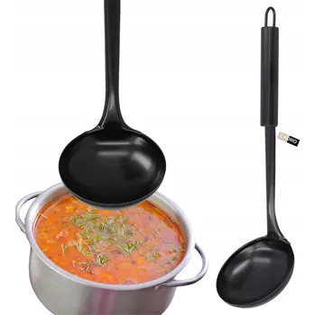 Naběračka Ocelová naběračka na polévku, naběračka na omáčky, lžíce na omáčník, černá, 30 cm