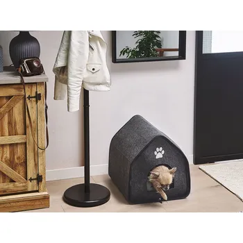 Pelíšek pro psa Psí bouda šedá plstěná 40 x 40 cm Beliani