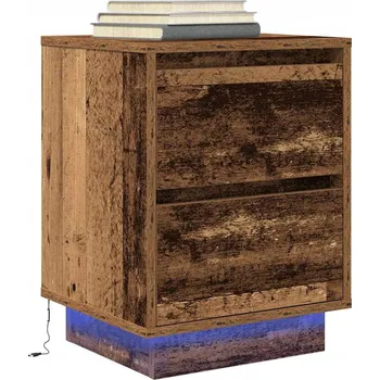 Noční stolek Noční stolek s LED osvětlením, staré dřevo, 38x34x50 cm