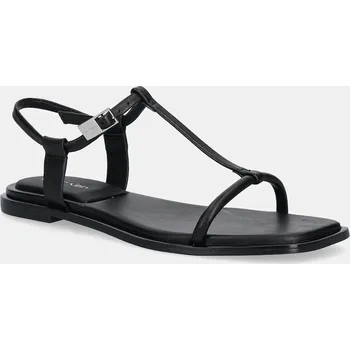 Dámské sandále Kožené sandály Calvin Klein FLAT SANDAL SQUARED BUCKLE LTH HW0HW02556 černá 99X, EUR 37