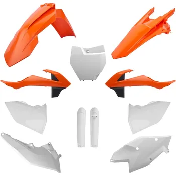 Sada plastů (FULL KIT) KTM SX/SX-F '16-'18, v sadě přední tabulka a kryty tlumičů (oranžová/bílá),POLISPORT