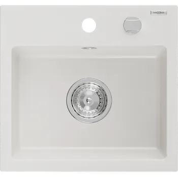 Mexen Milo dřez granitový 1-komorový 435 x 410 mm, bílý, sifon chrom - 6505441000-20 Granitové dřezy