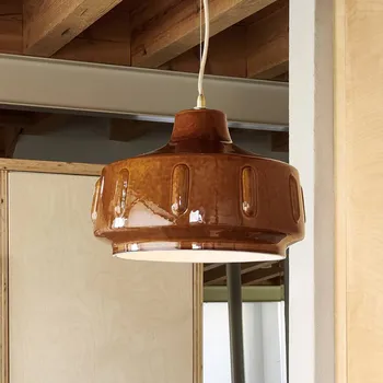 MARKET SET závěsné světlo Jimmy, Ø 38 cm, hnědé, keramika - Ø baldachýn 10 cm hnědá, mosazná 1 x 15 W LED - Doprava zdarma