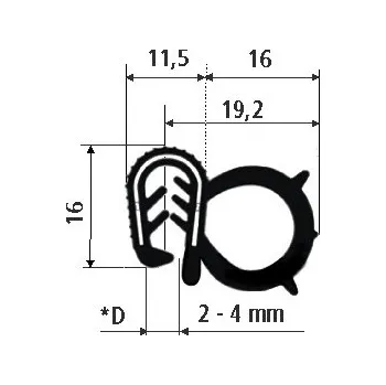 Stavební profil Pryžový profil EPDM GA2540 - 27. x 16 x 11.5 mm (plech 2-4mm)