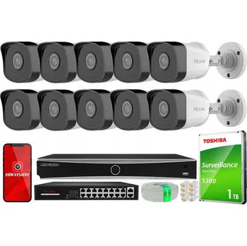 Bezpečnostní kamera Sada pro monitoring 10x IPCAM-B2 Full HD, PoE, IR 30m Hilook Hikvision