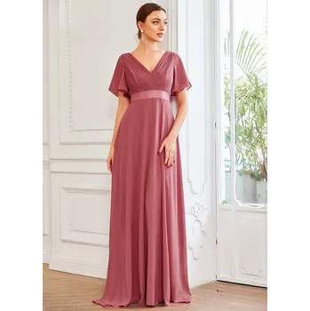 Dámské šaty Svatební šifonové šaty s obálkovým výstřihem Barva: Hnědá, Velikost: L