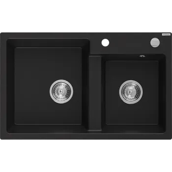 Granitový dřez Mexen Tomas dřez žulový 2-komorový 800 x 500 mm, černý, sifon chrom - 6516802000-77 Granitové dřezy