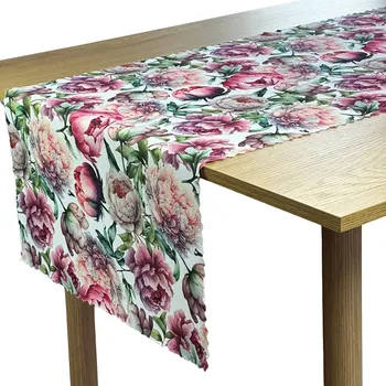 ubrus Obrus Běžící Odolný Skvrnám Jarní Barevné Květiny Pivoňky Běžce na Stůl 50x120 cm