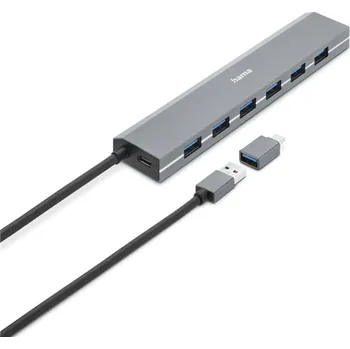USB hub Hama USB hub, 7 portů, USB 3.2, 5 Gb/s, USB-C adaptér, síťový zdroj