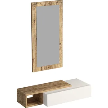 Konzolový stolek VerDesign MAINE závěsná konzole se zrcadlem, borovice Atlantic / bílá