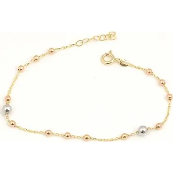 Náramek Dámský zlatý tříbarevný náramek kuličkový ZLNA1531F 17-19 cm + Dárek zdarma