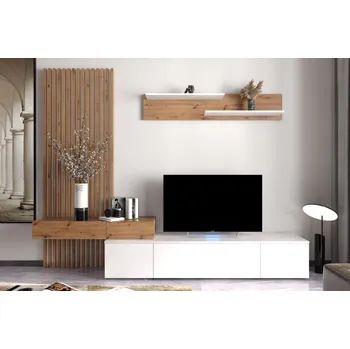 Nábytek CASARREDO SOWETO PLUS obývací stěna, bílá / dub Artisan