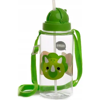 Láhev Láhev 450 ml se slámkou a popruhem dinosaurus