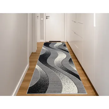 Koberec Moderní koberec Tap - vlnky 5 - světle šedý/bílý Rozměr koberce: 80x200 cm