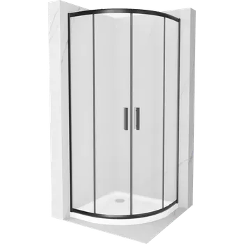 Mexen Rio půlkruhová sprchová kabina 80 x 80 cm, matové sklo, černá + vanička Flat, bílá - 863-080-080-70-30-4110B Sprchové kouty s vaničkou