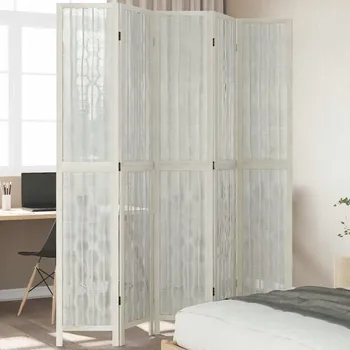 Paraván Paraván pokojový, 5-panelový, bílý, masivní dřevo paulovnie