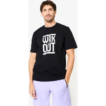 Pánské tričko DOMYOS Pánské fitness bavlněné tričko M ČERNÁ