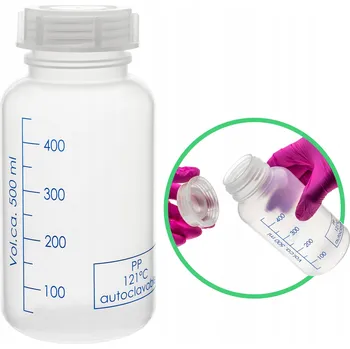 Láhev Plastová laboratorní láhev z PP - široké hrdlo, objem 500 ml, stupnice