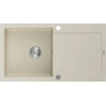 Granitový dřez Mexen Leo granitový dřez s odkapávačem 1-komorový 900 x 500 mm, béžový, sifon chrom - 6501901010-69 Granitové dřezy