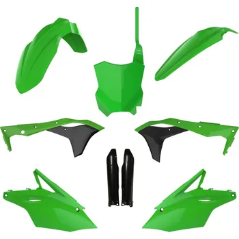 Sada plastů (FULL KIT) KAWASAKI KXF 250 '17-'20, v sadě přední tabulka a kryty tlumičů (zelená),POLISPORT