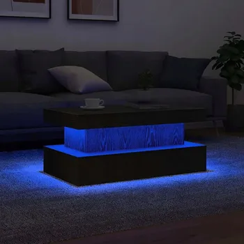 Konferenční stolek VidaXL Konferenční stolek s LED osvětlením, černý dub, 90x50x40 cm