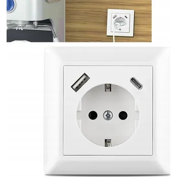 Elektrická zásuvka Jednoduchá zásuvka do zdi s nabíječkou, USB porty 5 V 3,5 A a USB-C port 3,5 A